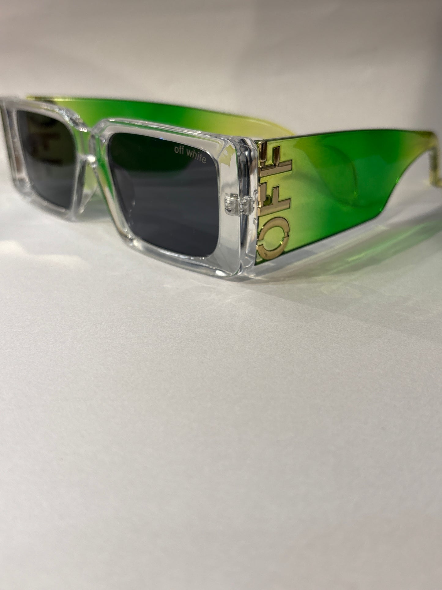 Ffo Off Transparent frame, Transi green Stick Black Shade Unisex Sunglass Sun047