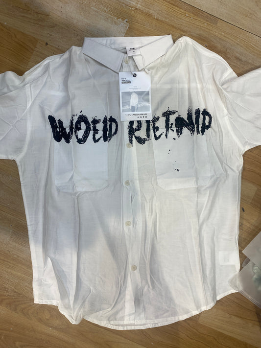 Vogue Design White Woud Riefnid Shirt Half Sleeve Drop Shoulder W859