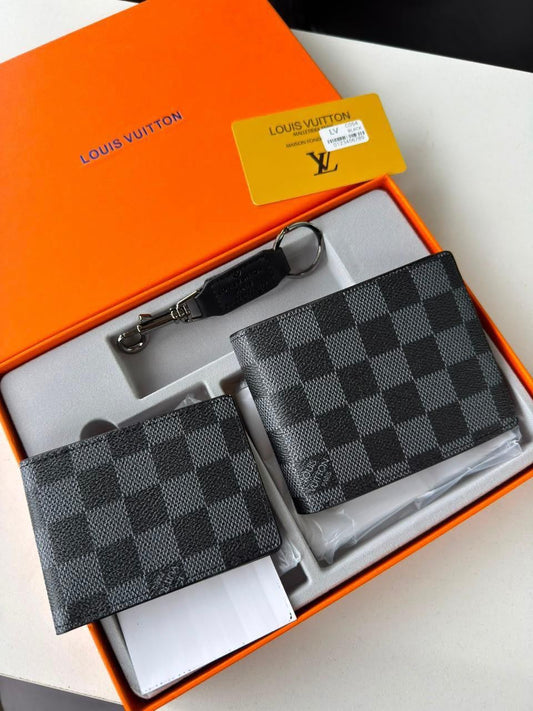 UOL LOU Black Colour Leather Men’s Wallet Card Holder & Key Chain Gift Combo Set 991349