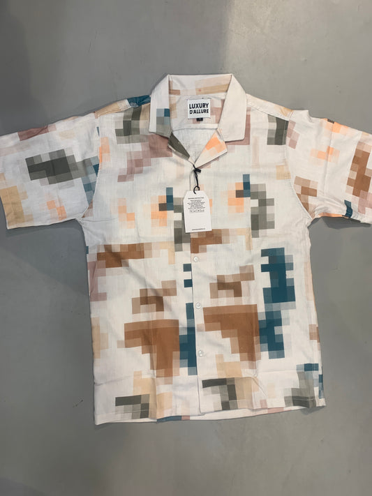 LDA White Colour Multi Printed Check Half Sleeve Men’s Shirt 989631
