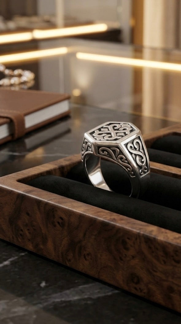 Stylish Silver Black  Ring for Men 991097