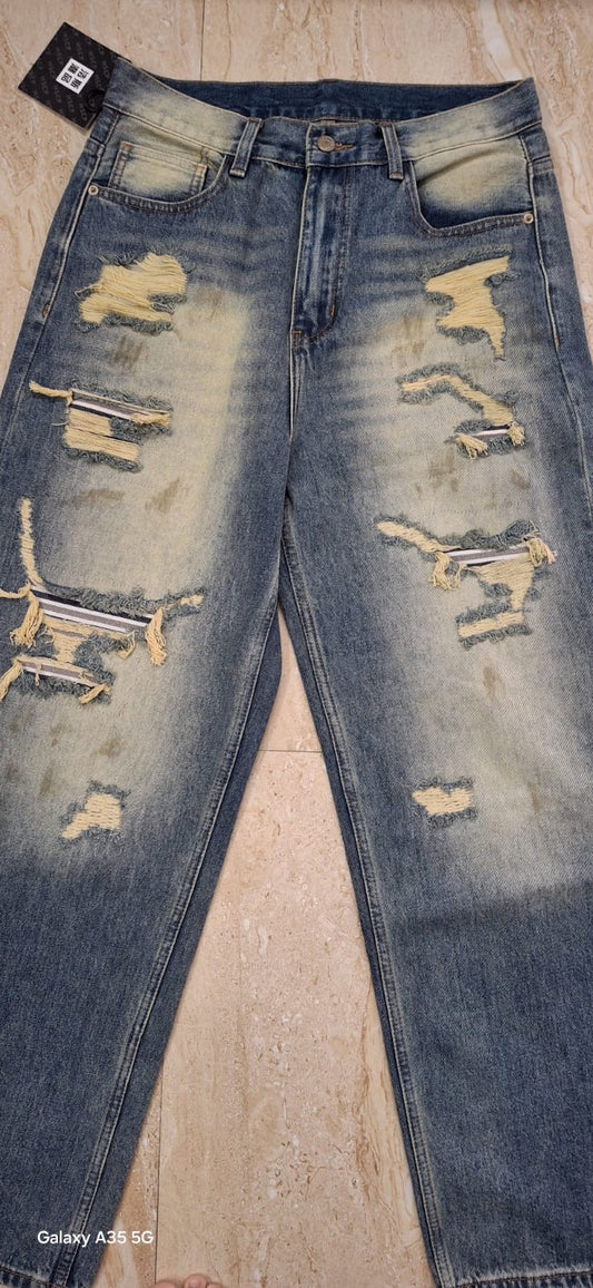 Blue yellowish Colour Rouged Straight Fit Denim Jean 301