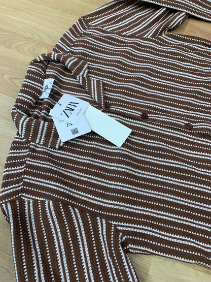 RAZ Brown White Colour With Crochet Design Premium Quality Full Sleeve Shirt 8093