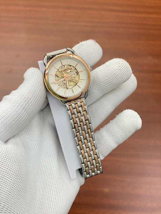 Sof Copper Silver Chain Copper Ring White  Dial Automatic Ladies Watch 401417