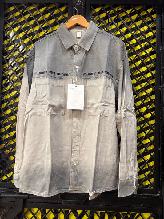 Uim Miu Dark Grey Beige Dual Tone Double Pocket Full Sleeve Shacket 3723