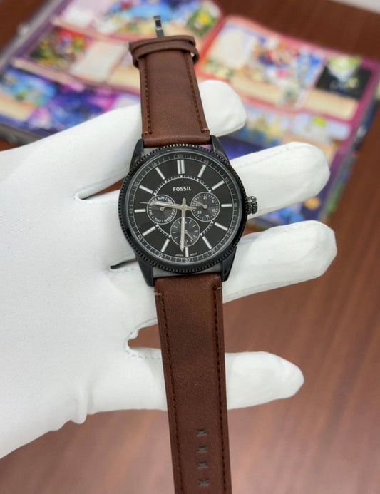 Sof Brown Leather Strap Black Ring Black Silver Dial Men’s Watch 990327