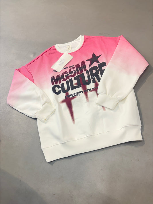 LDA Pink White New York Mgsm Culture Full Sleeve Sweatshirt 4003