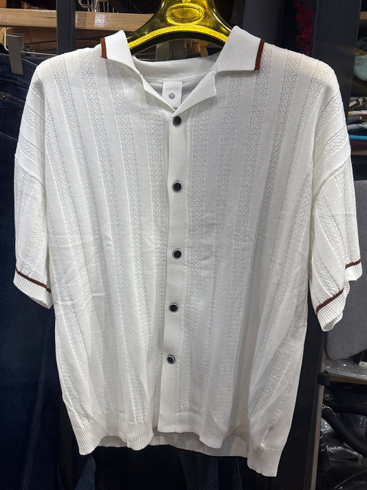 PERFECT FUSION  White Colour With knitted Designs Premium Quality Collar Shirt H9102