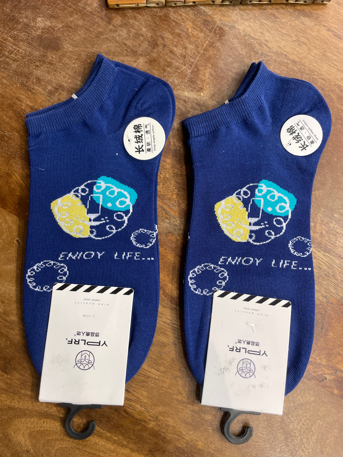 Yplrf Blue Colour Enjoy Life  Print Premium Quality Ankle Socks 991278