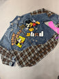 Lda Ridin For Mda Blue Brown White Check Micky Print Ruged Denim Zipper Jacket Free Size 22710