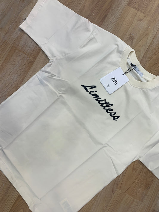 Raz cotton imported T shirts cream Colour drop shoulder Limitless 988660