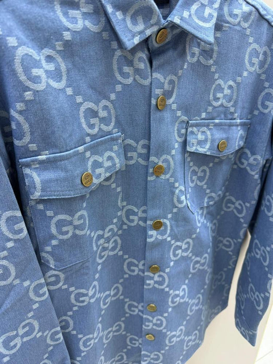 CUG GUC Sky Blue Colour With GG Print Full Sleeve Shacket Shirt 989554