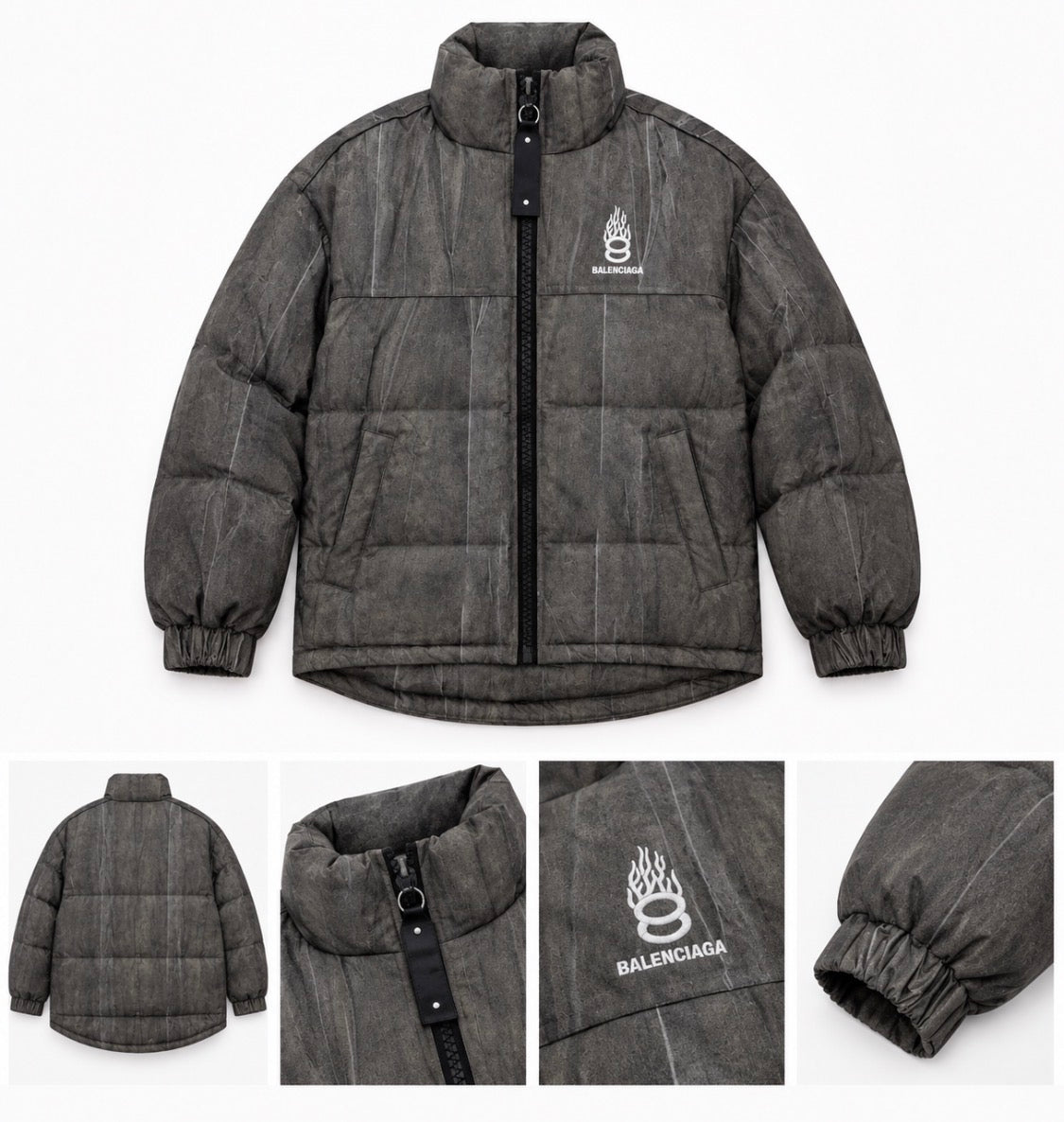 LAB BAL Faded Olive Green Colour Embroidery Puffer Unisex Imported Jacket 8807