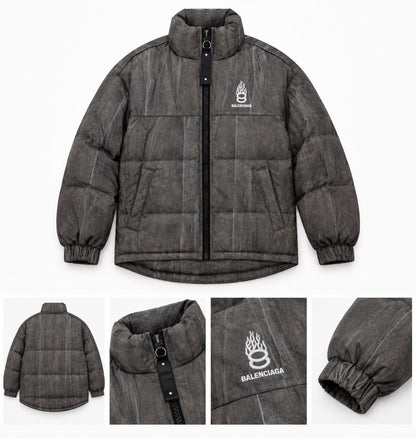 LAB BAL Faded Olive Green Colour Embroidery Puffer Unisex Imported Jacket 8807