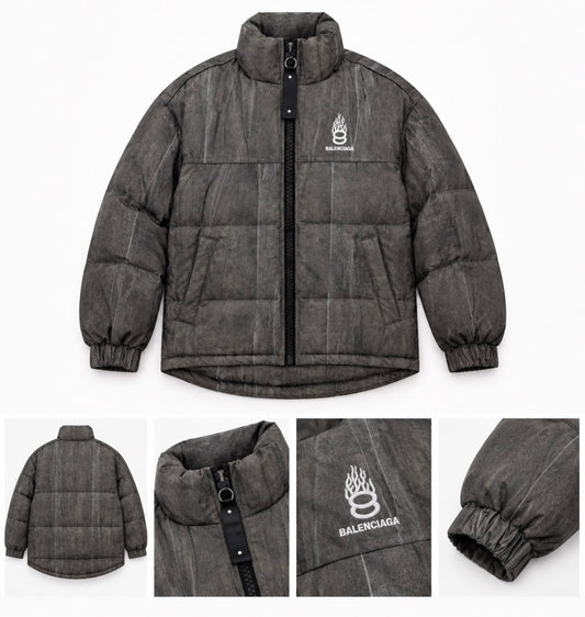 LAB BAL Faded Olive Green Colour Embroidery Puffer Unisex Imported Jacket 8807