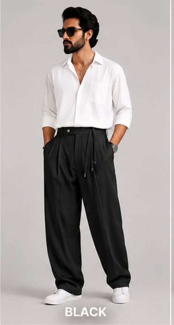 LDA Black Colour Baggy Fit With Belt Premium Quality Unisex Imported Trouser 991111-A