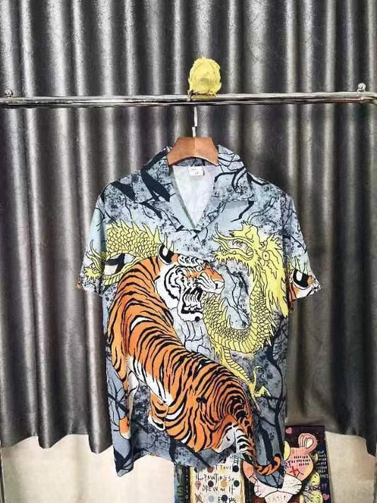 JXRS Grey Colour With Tiger Print Premiere Quality Half Sleeves Shirts 65709