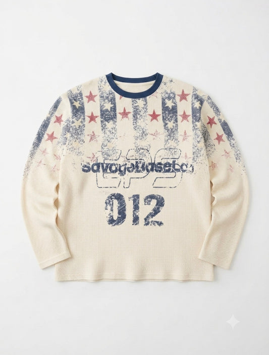 SAVAGE BASE Cream Colour Blue Star 012 print Premium Quality Imported waffle T-Shirt 1346-A