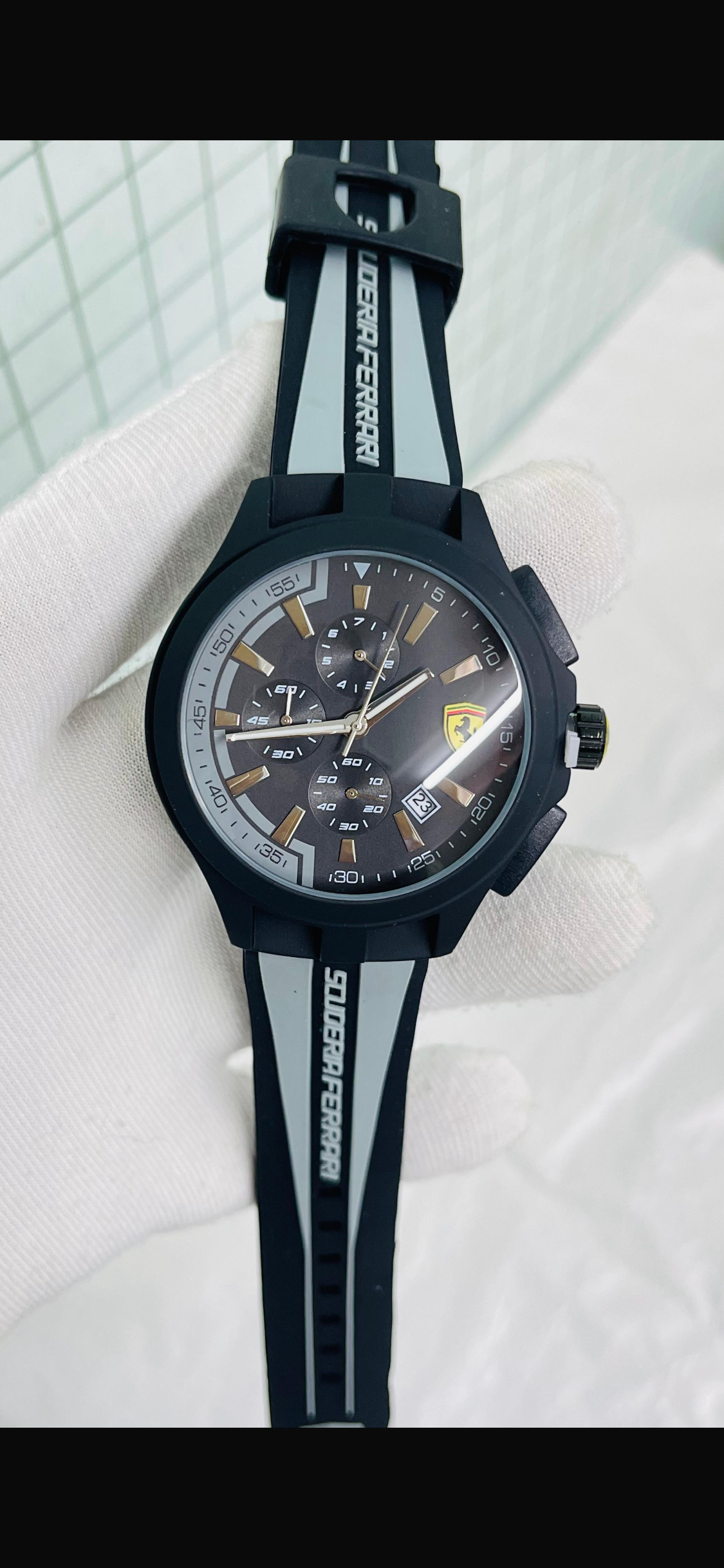 REF Black Grey Silicone Strap Black Dial Men’s Watch 988417