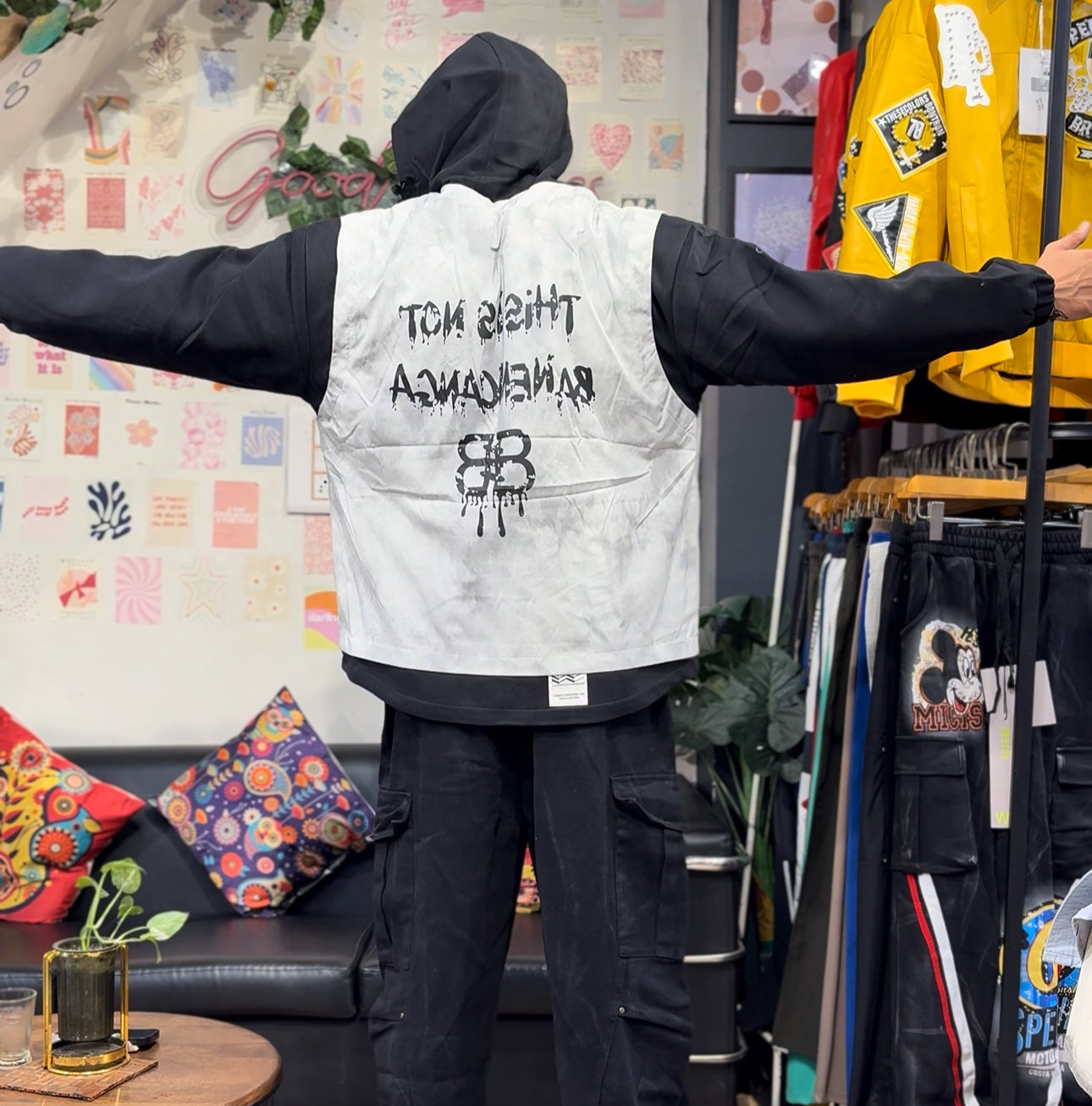 Banenciaga Grey Black Print Full Sleeve Hooded Jacket 9810