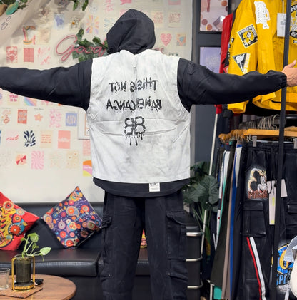 Banenciaga Grey Black Print Full Sleeve Hooded Jacket 9810