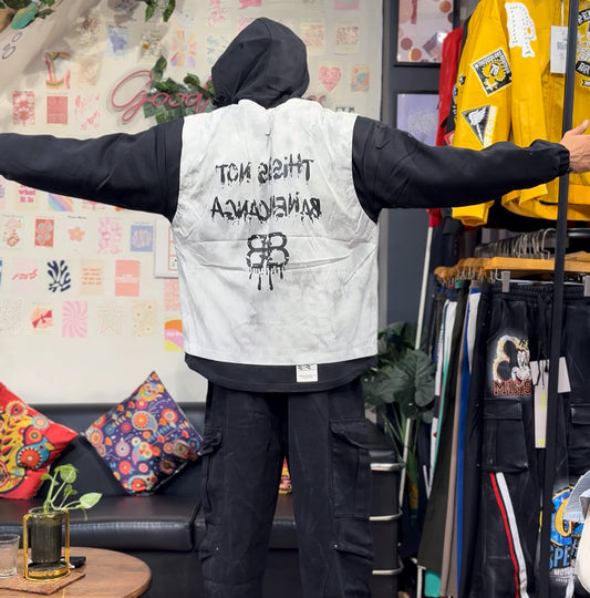 Banenciaga Grey Black Print Full Sleeve Hooded Jacket 9810