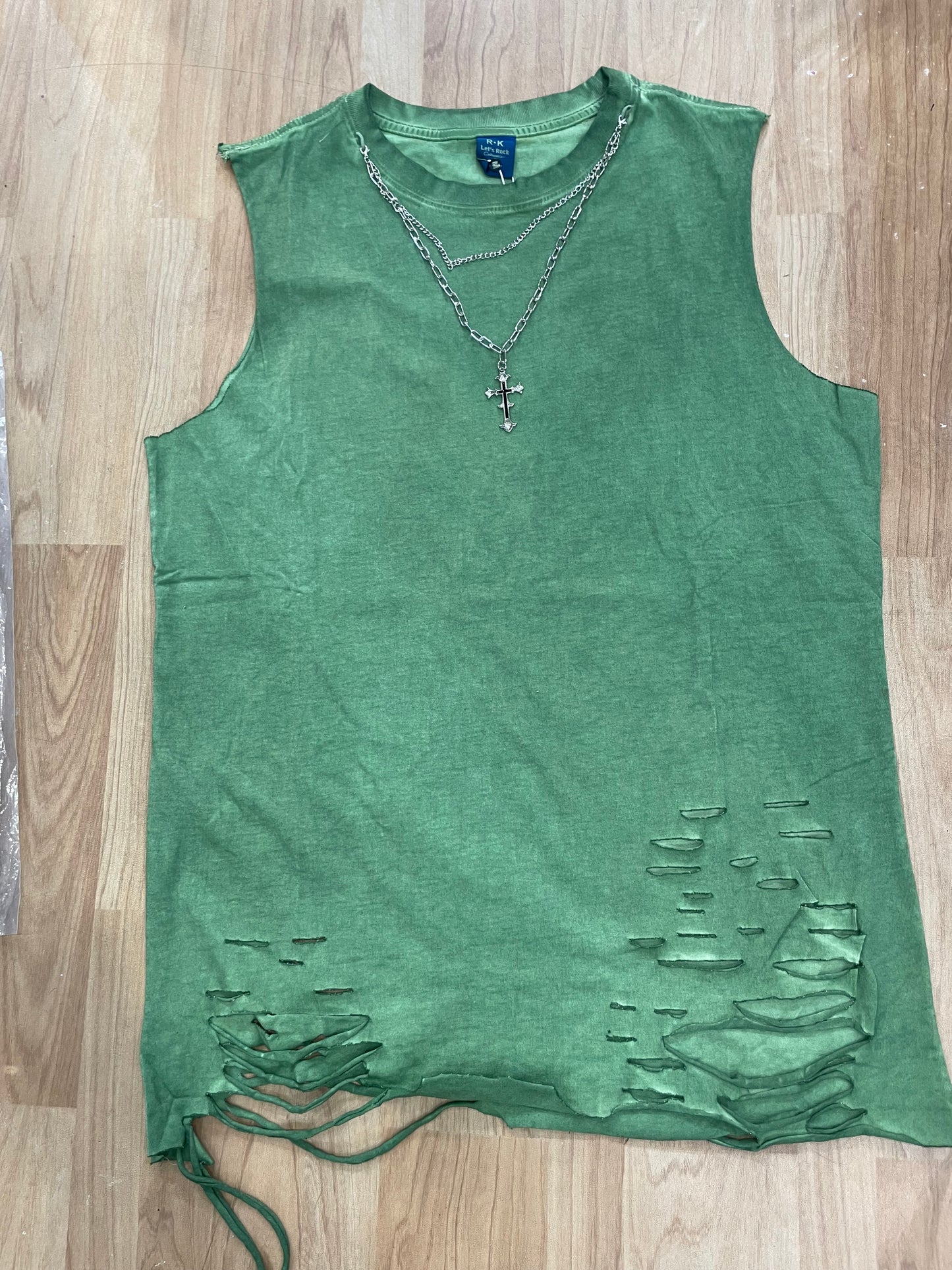 R.K Green Faded Colour With Chain Rugged Style Imported Unisex Tank Top 9787