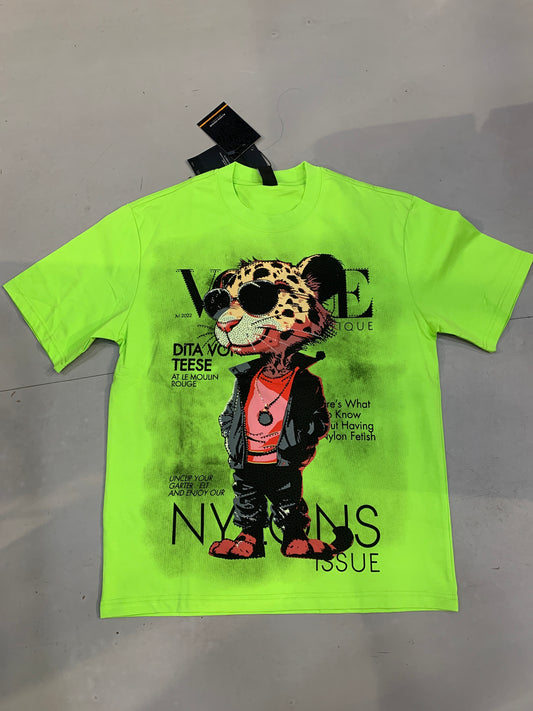 ALINDA HOMME Green Colour Pink Panther Stone Print Imported Oversized Unisex TShirt 39943