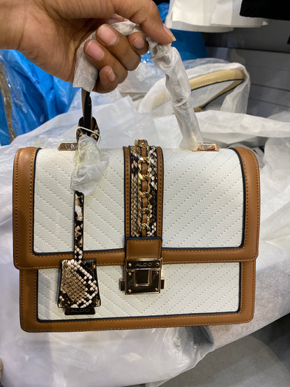 ALD DLA White Brown Colour  Premium Crossbody Quality Ladies Hand Bag 2173#