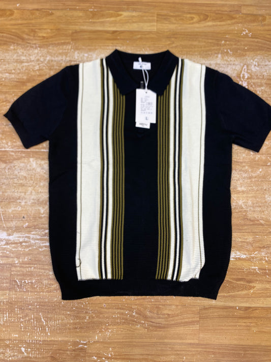 REA Aertu Black White Colour Half Zip Knitted Premium Quality Unisex Collar T-Shirt R86077