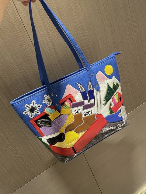 SKI BOOT Multicoloured Patch Work Heart & Home Sun Print Leather Premium Quality Tote Bag 892