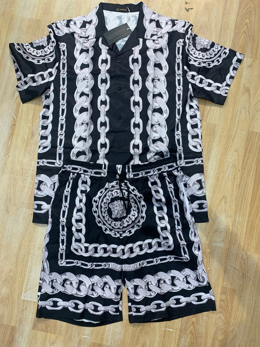 Rev Shirt  Short Coord set Black Grey Half Sleeve H9996