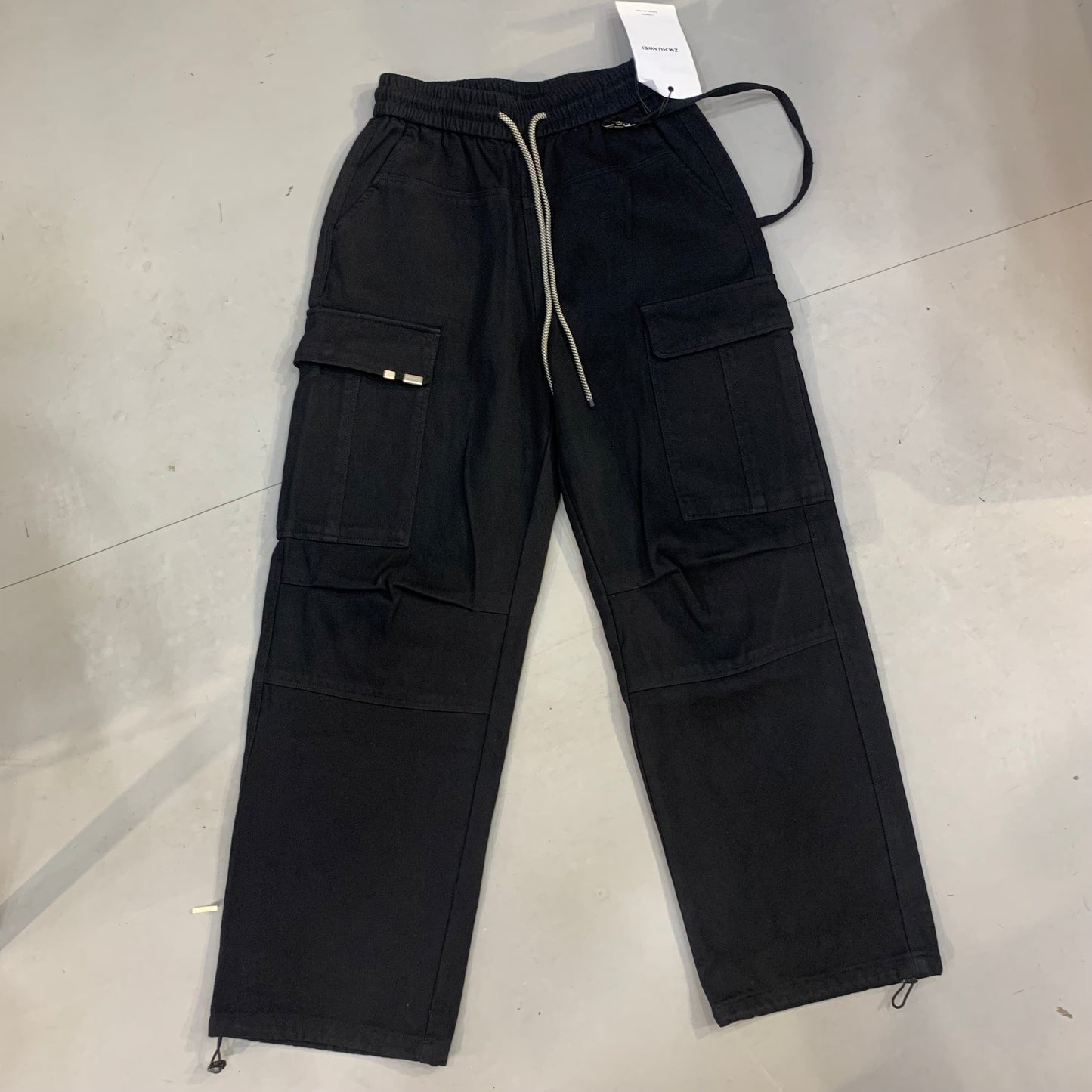 ZM.HUAWEI Korean Style Black Colour Baggy Fit 6 Pocket Imported Denim Cargo Pants ZM24-494-1
