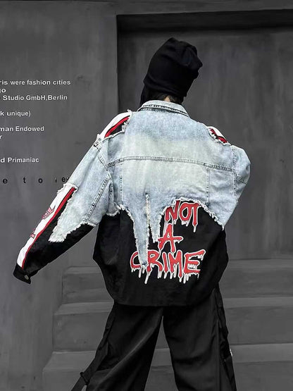 Q.W.Z Thaicha Sky Blue Rugged Denim With Black Red Colour Imported Unisex Crop Shacket 990729