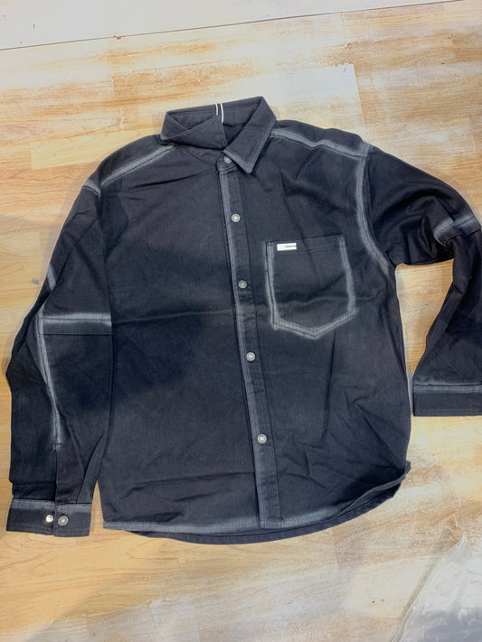 SC-MAN Black Denim Grey Line Oversized Men’s Shirt 8012