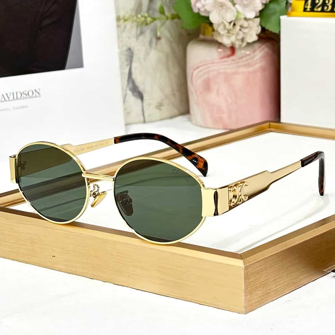 LEC Golden Frame Green Shade Premium Quality Unisex Sunglass CL40235U 30N 54 18 135 3H