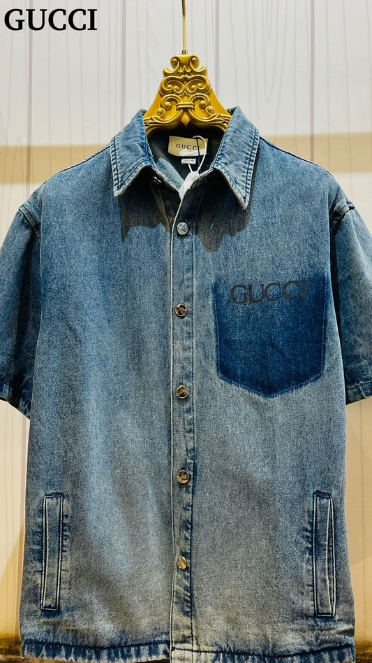 Cug Blue Colour Half Sleeve Denim Shirt 989432