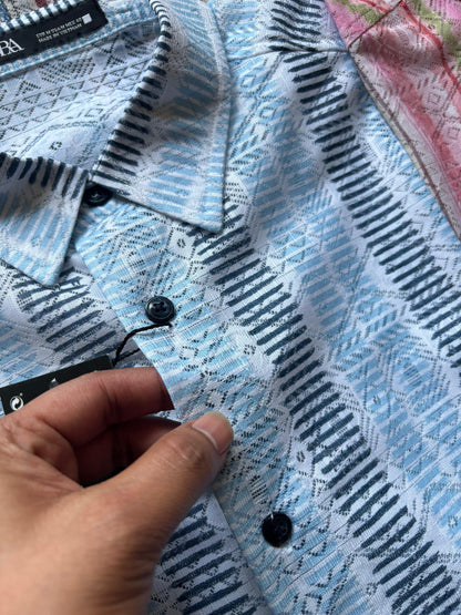 ZR Blue Colour With Multiple Colour Premium Quality crochet Shirt 65699