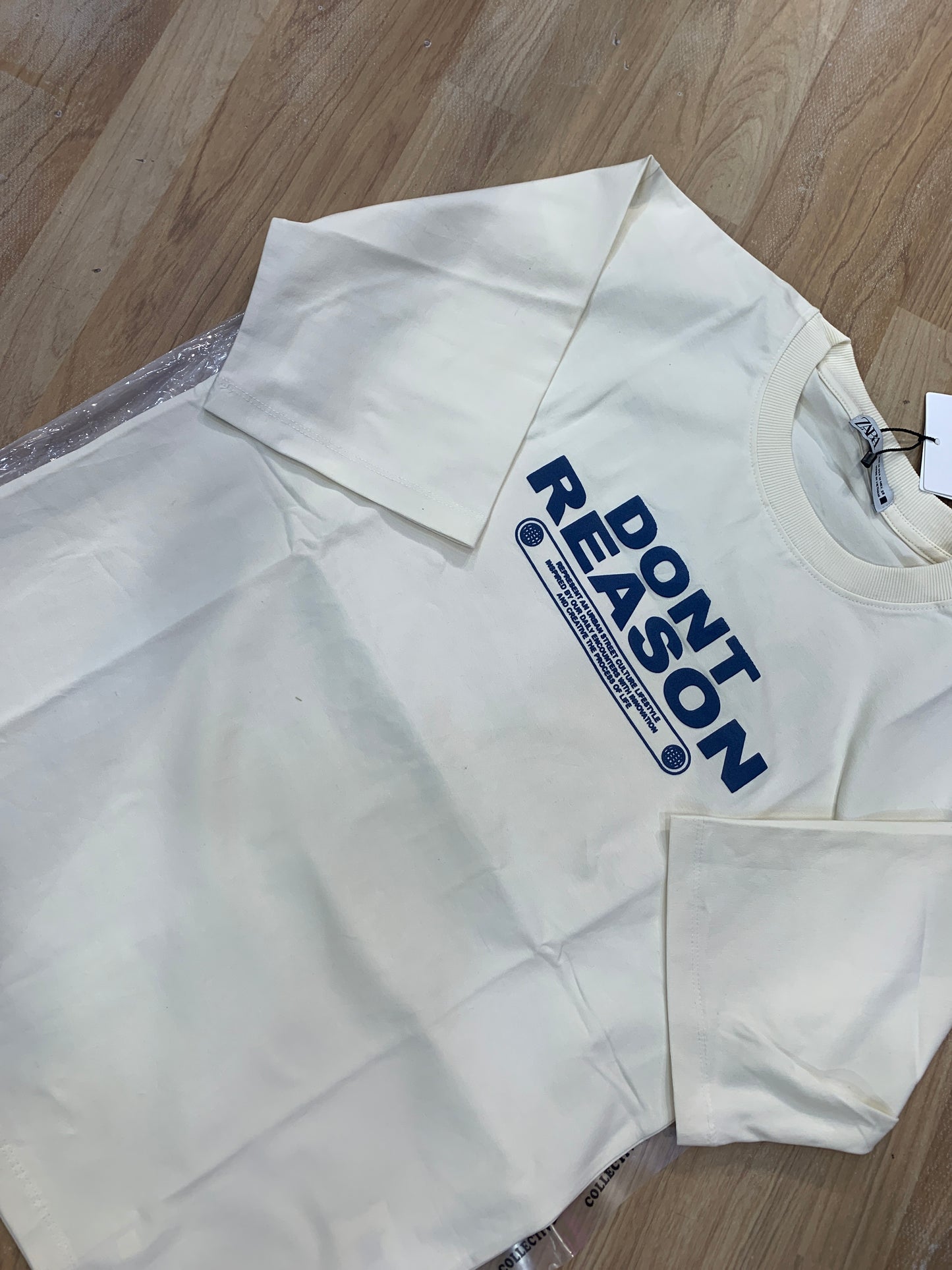 Raz cotton imported T shirts light cream Colour drop shoulder Dont Reason 988664