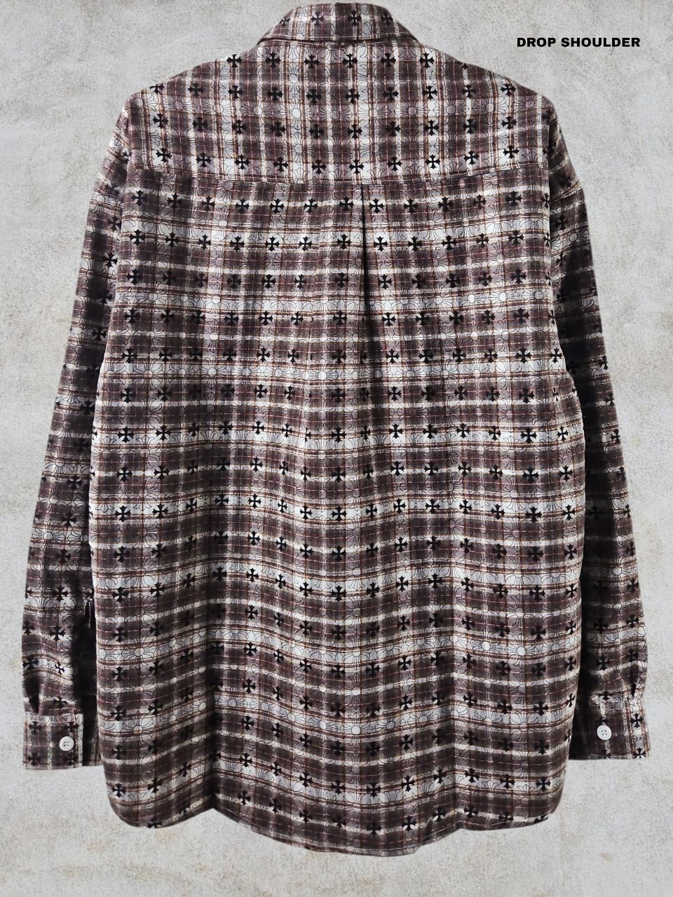 VOUGUE CHR Brown White Check With Black Logo Print Premium Quality Men’s Shirt 990404
