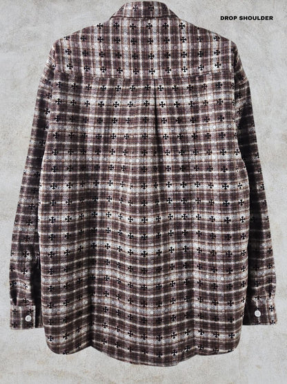 VOUGUE CHR Brown White Check With Black Logo Print Premium Quality Men’s Shirt 990404