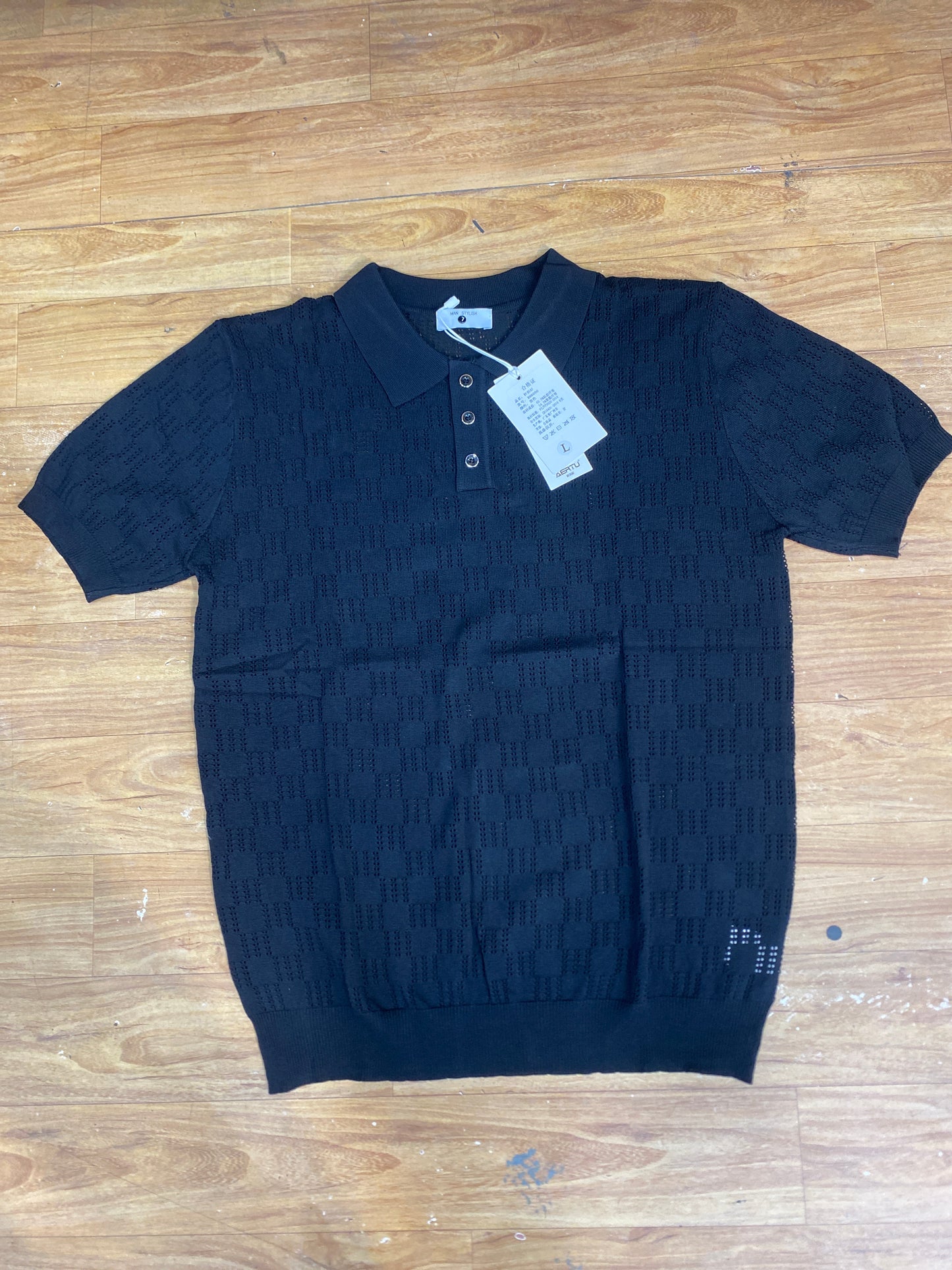 REA Aertu Black Colour Knitted Premium Quality Men’s Collar T-Shirt  R86090