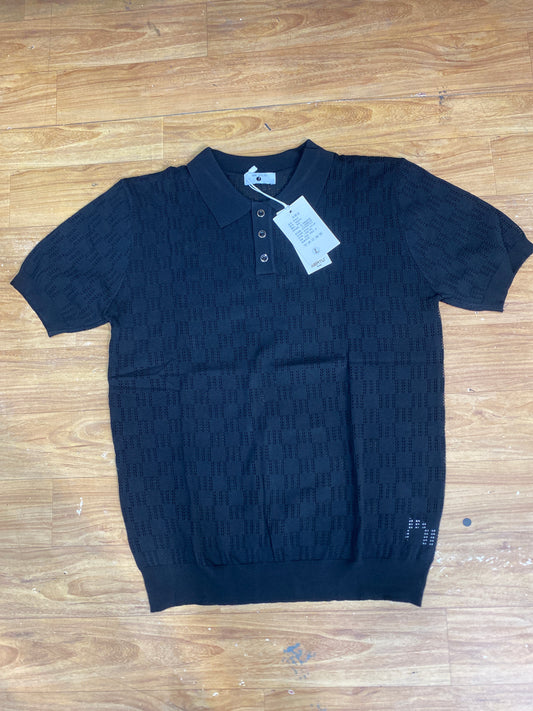 REA Aertu Black Colour Knitted Premium Quality Men’s Collar T-Shirt  R86090