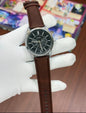 Sof Brown Leather Strap Silver Ring Black Silver Dial Men’s Watch 990326
