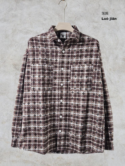 VOUGUE CHR Brown White Check With Black Logo Print Premium Quality Men’s Shirt 990404