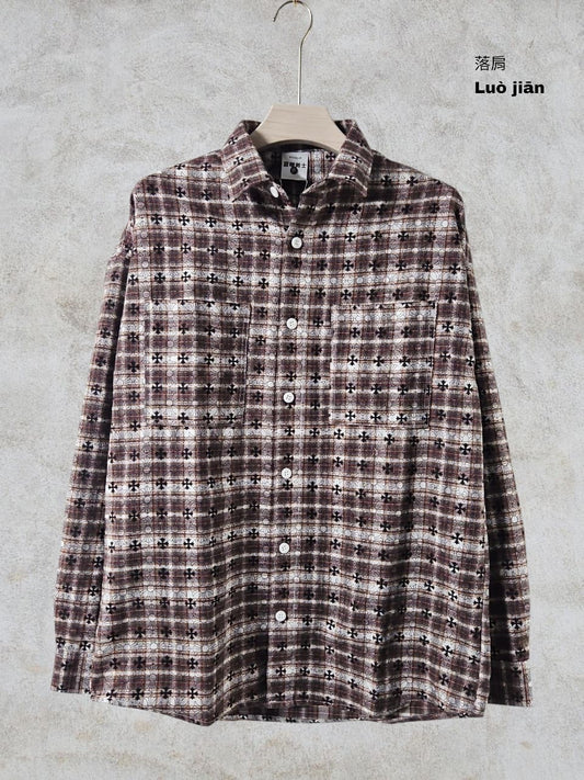 VOUGUE CHR Brown White Check With Black Logo Print Premium Quality Men’s Shirt 990404