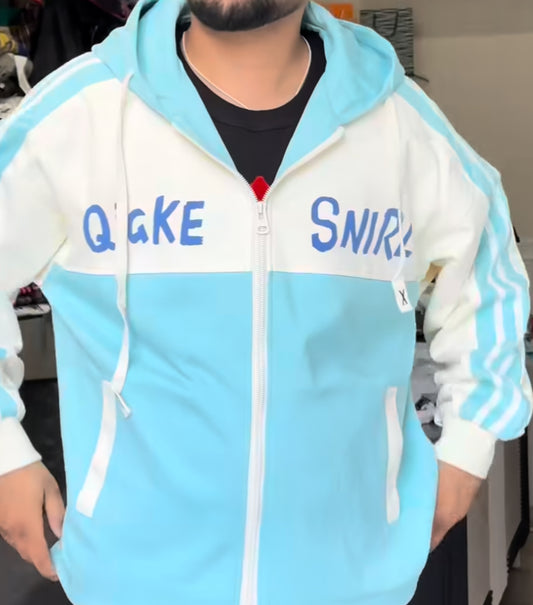 QIGKE SNIRL White Sly Blue Colour Premium Quality Imported Unisex Hooded Jacket 23-2322