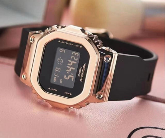 Oshg Black Silicone Strap Copper Black Digital Square Dail Water Resistance Sports Watch 989678