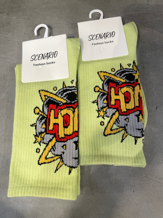 Scenario Green Colour Ouch Print Premium Quality Full Socks 991247