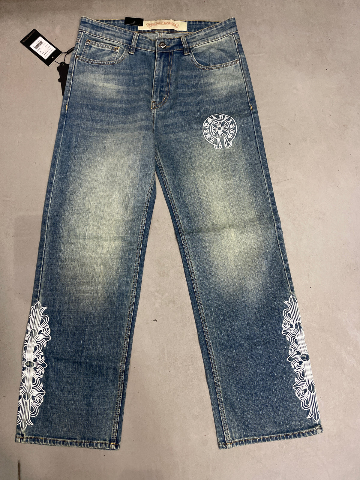 RHC CHR Blue Colour Greenish Shade White Embroidery Patch Premium Quality Straight Fit Imported Jeans 3005A-A